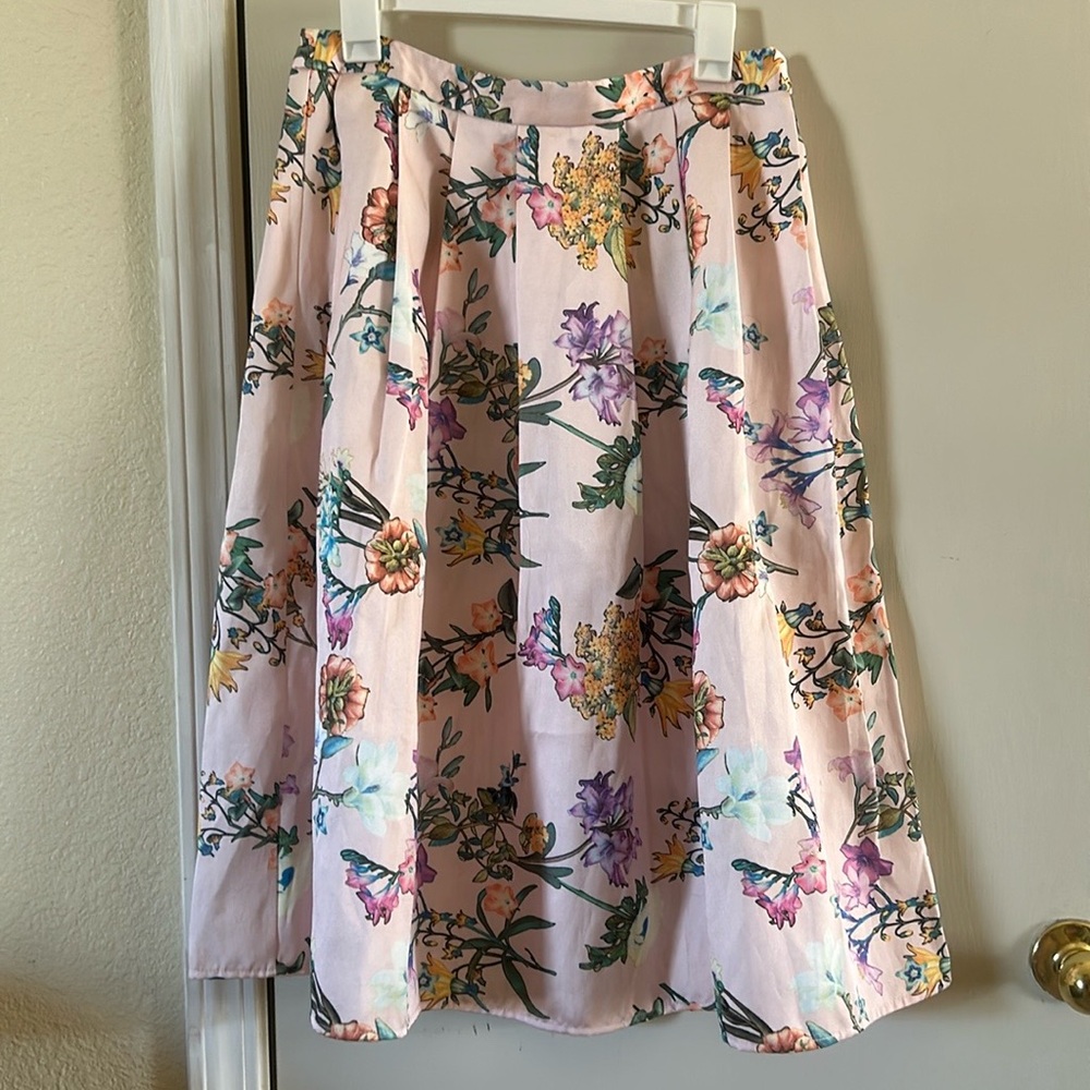 Jealous Tomato Women’s Pink Multicolor Floral Pleated Skirt Sz M